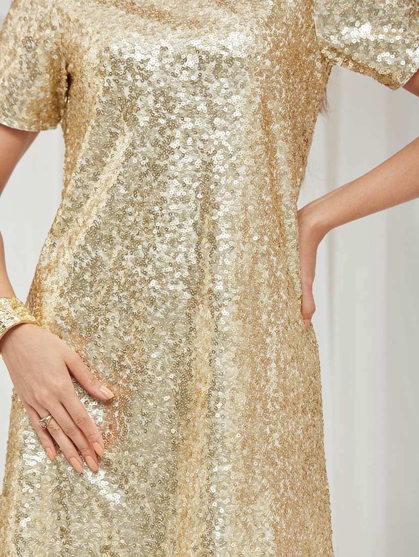 Women Sequined Short Sleeves A-line Dress - 22587817 -  Standard Image - 1