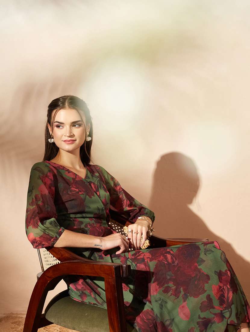 Women Printed Three Quarter Sleeves Wrap Dress - 22587834 -  Standard Image - 6