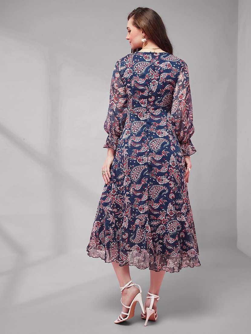 women printed long sleeves wrap dress - 22587836 -  Standard Image - 4