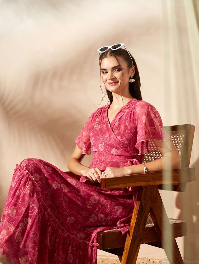 Women Printed Flared Sleeves Tiered Dress - 22587837 -  Standard Image - 1