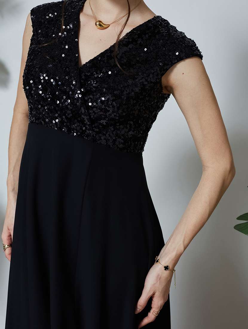 women sequined cap sleeves fit and flare dress - 22587843 -  Standard Image - 1
