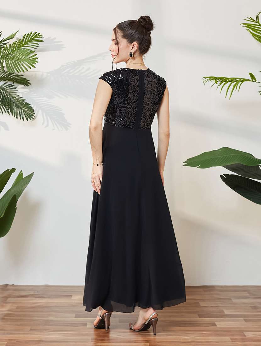 women sequined cap sleeves fit and flare dress - 22587843 -  Standard Image - 4