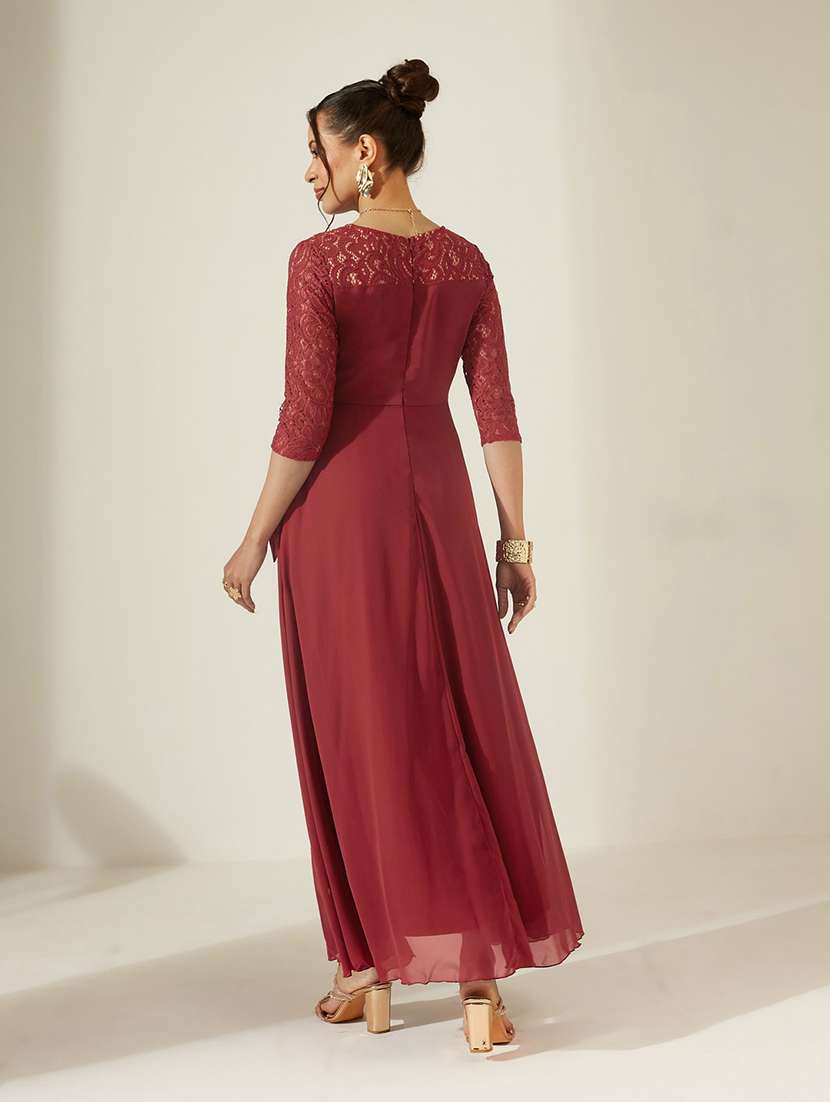 Women Self Design Three Quarter Sleeves Fit And Flare Dress - 22587850 -  Standard Image - 4