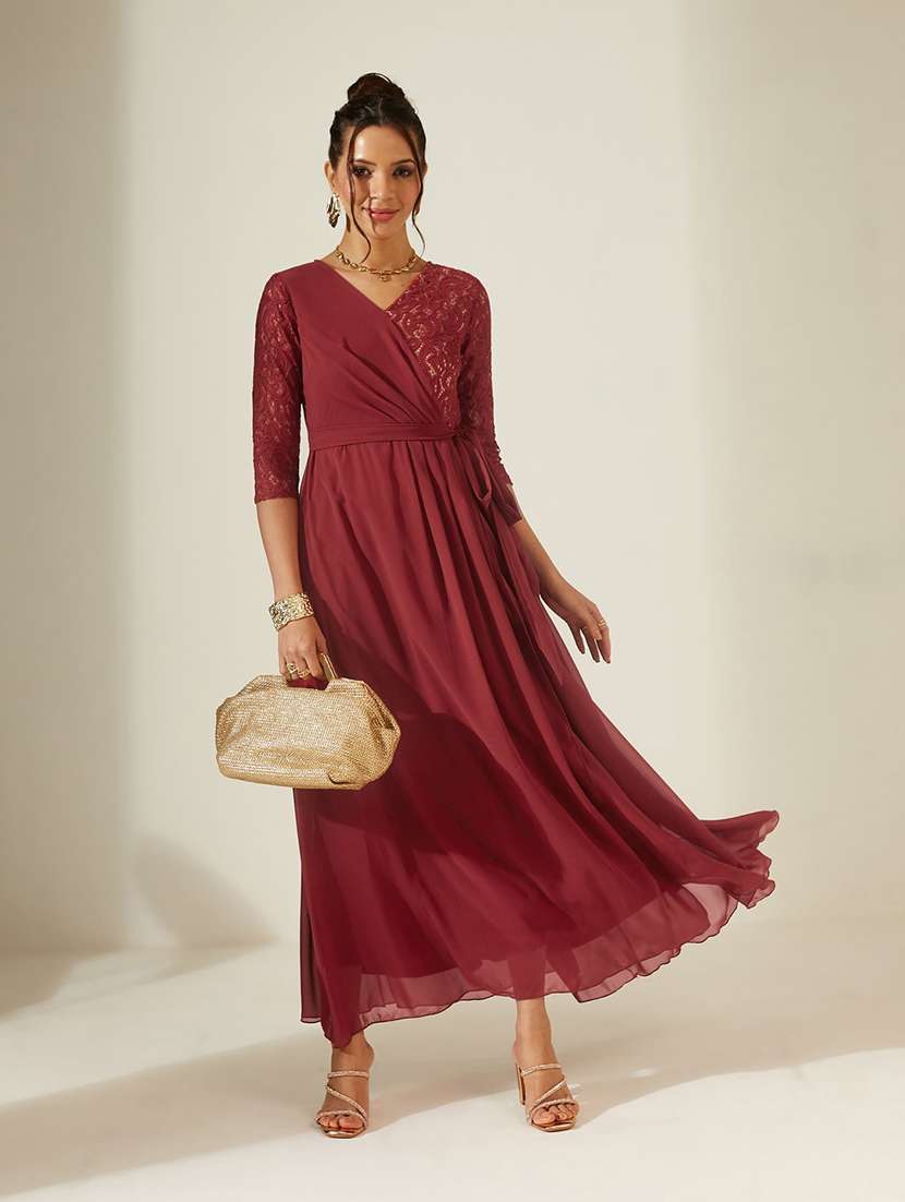 Women Self Design Three Quarter Sleeves Fit And Flare Dress - 22587850 -  Standard Image - 6