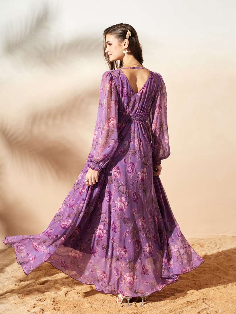 women printed bishop sleeves fit and flare dress - 22587860 -  Standard Image - 4