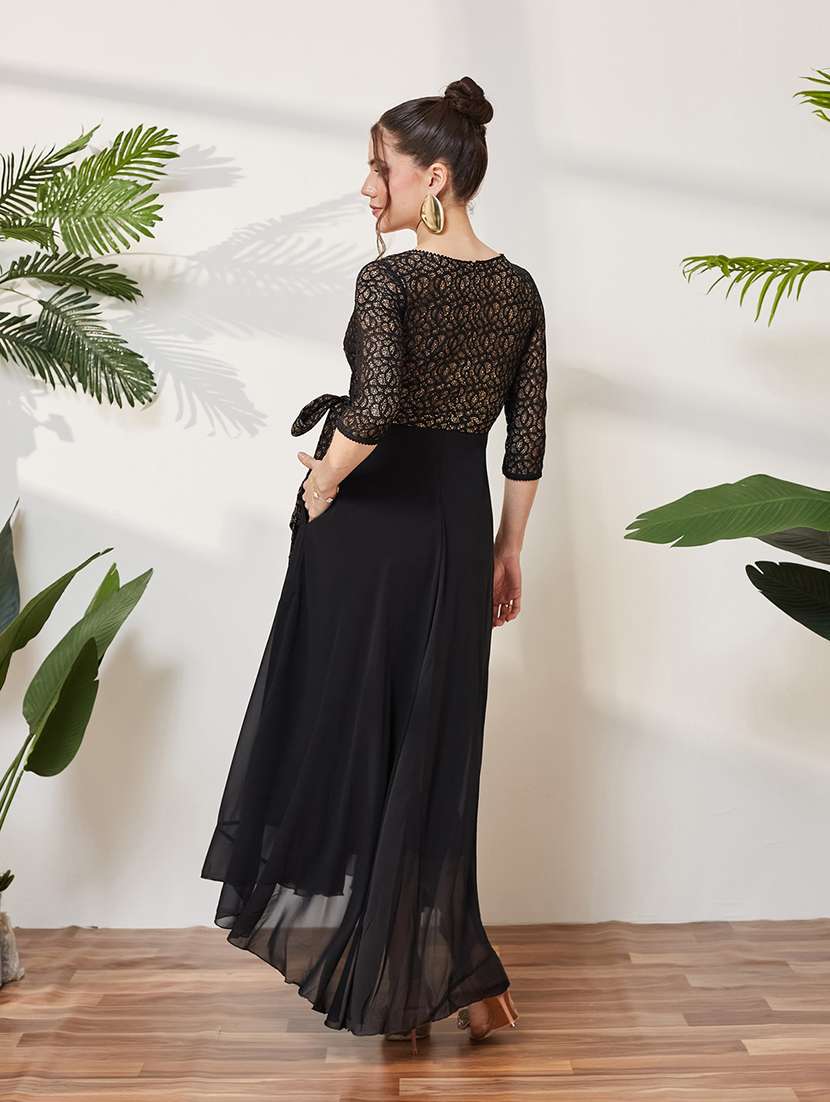 Women Self Design Three Quarter Sleeves High Low Dress - 22587861 -  Standard Image - 4
