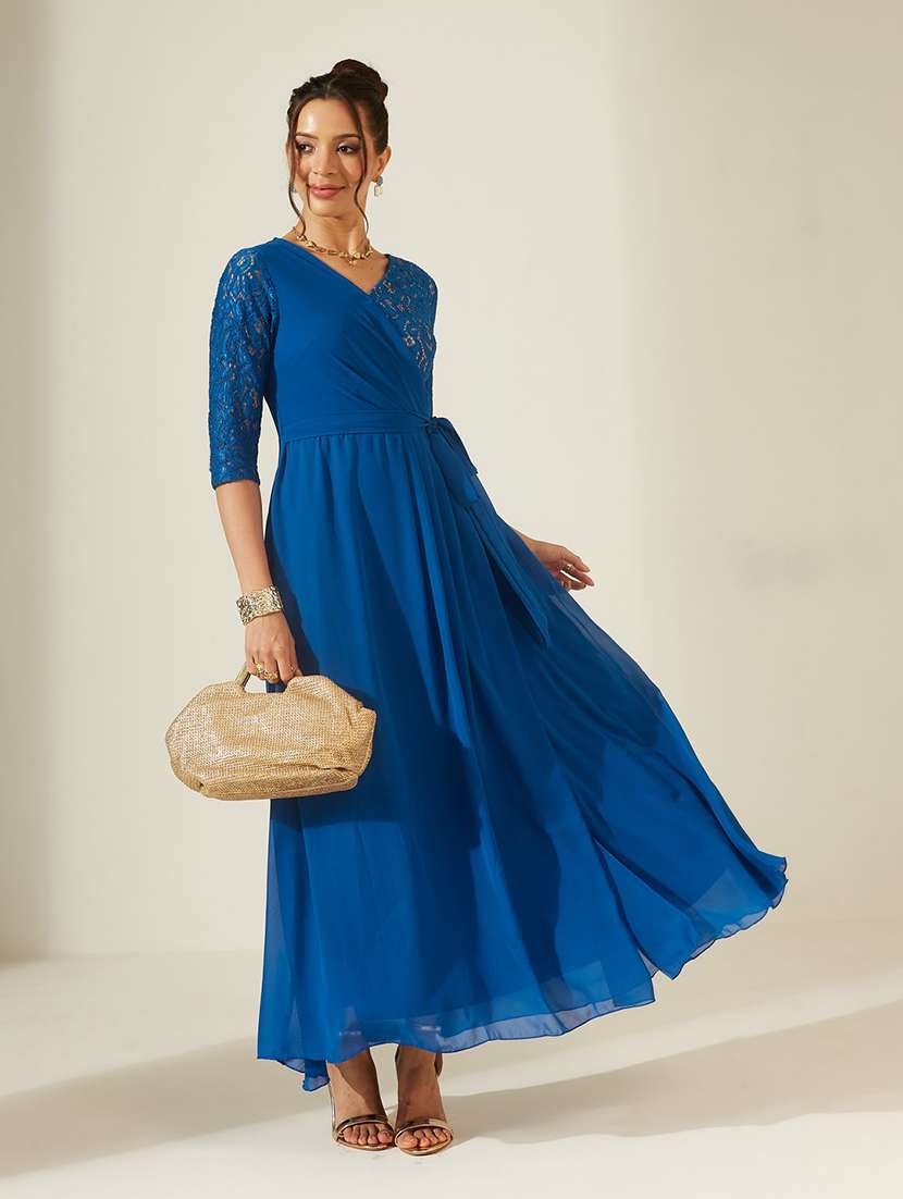 women self design three quarter sleeves wrap dress