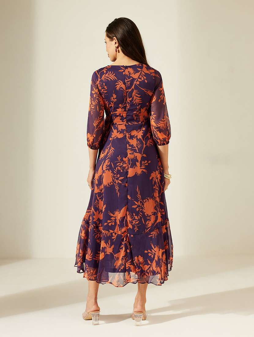 women printed three quarter sleeves tiered dress - 22587867 -  Standard Image - 4
