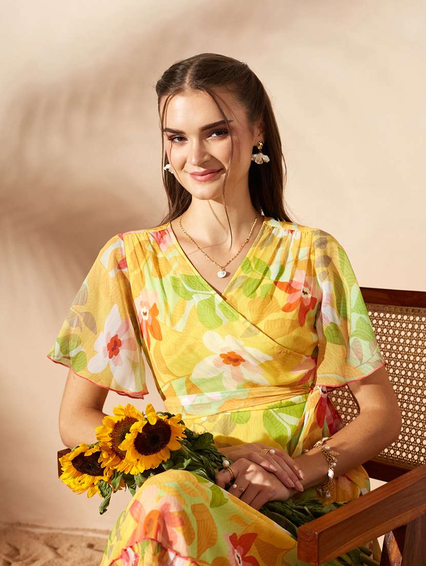 women printed flared sleeves tiered dress - 22587885 -  Standard Image - 1