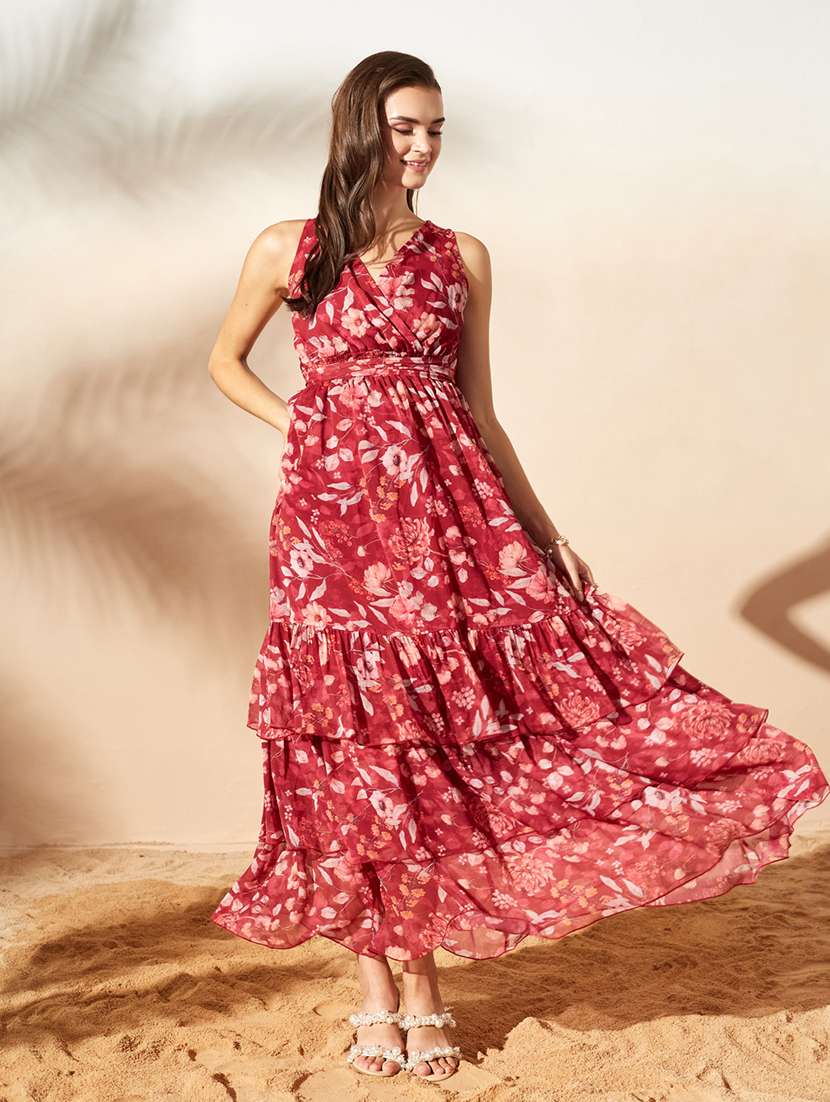 women printed sleeveless tiered dress - 22587902 -  Standard Image - 1