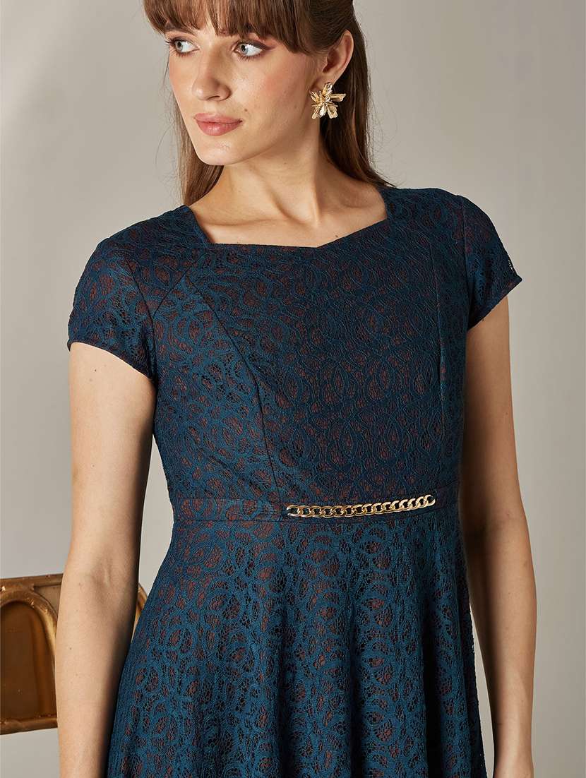 Women Self Design Cap Sleeves Fit And Flare Dress - 22587903 -  Standard Image - 1
