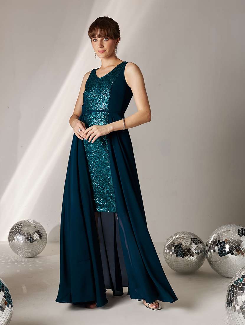 women sequined sleeveless fit and flare dress