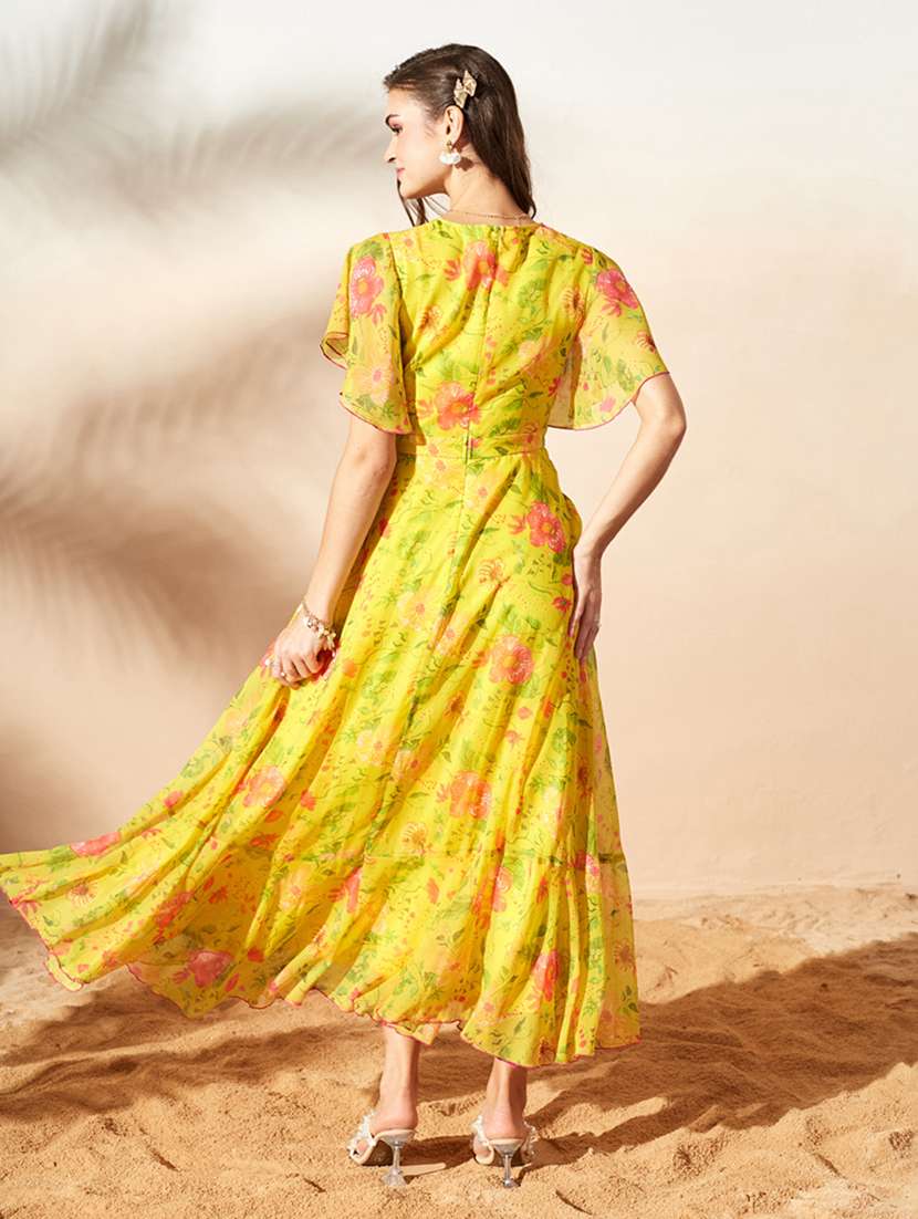women printed flared sleeves wrap dress - 22587907 -  Standard Image - 4