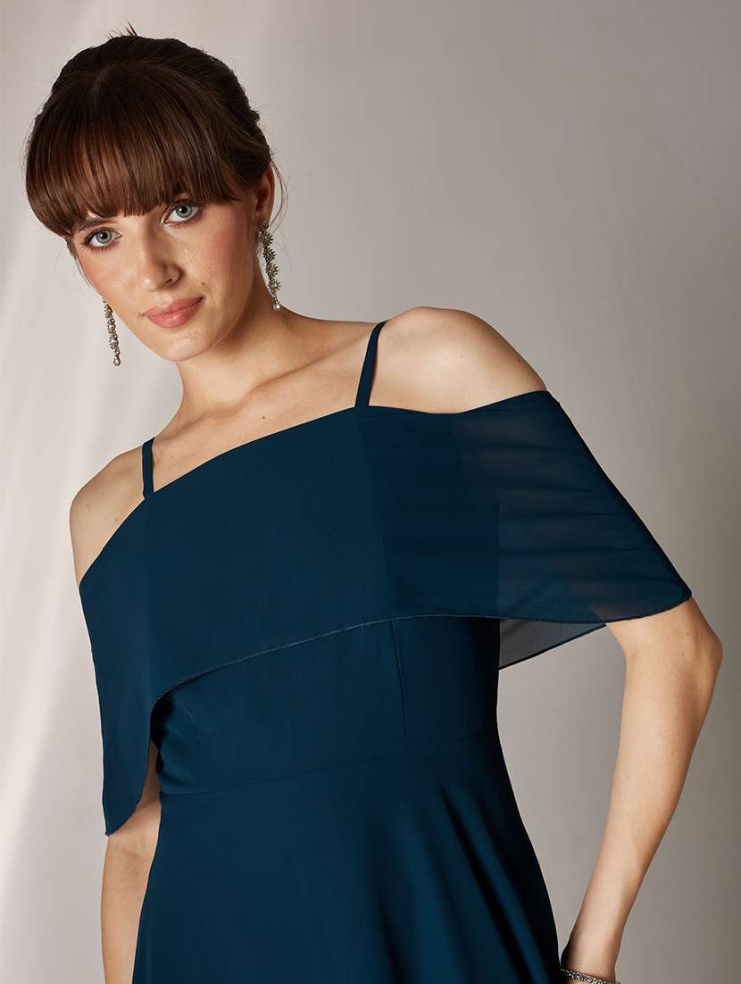 women solid cold shoulder fit and flare dress - 22587913 -  Standard Image - 1