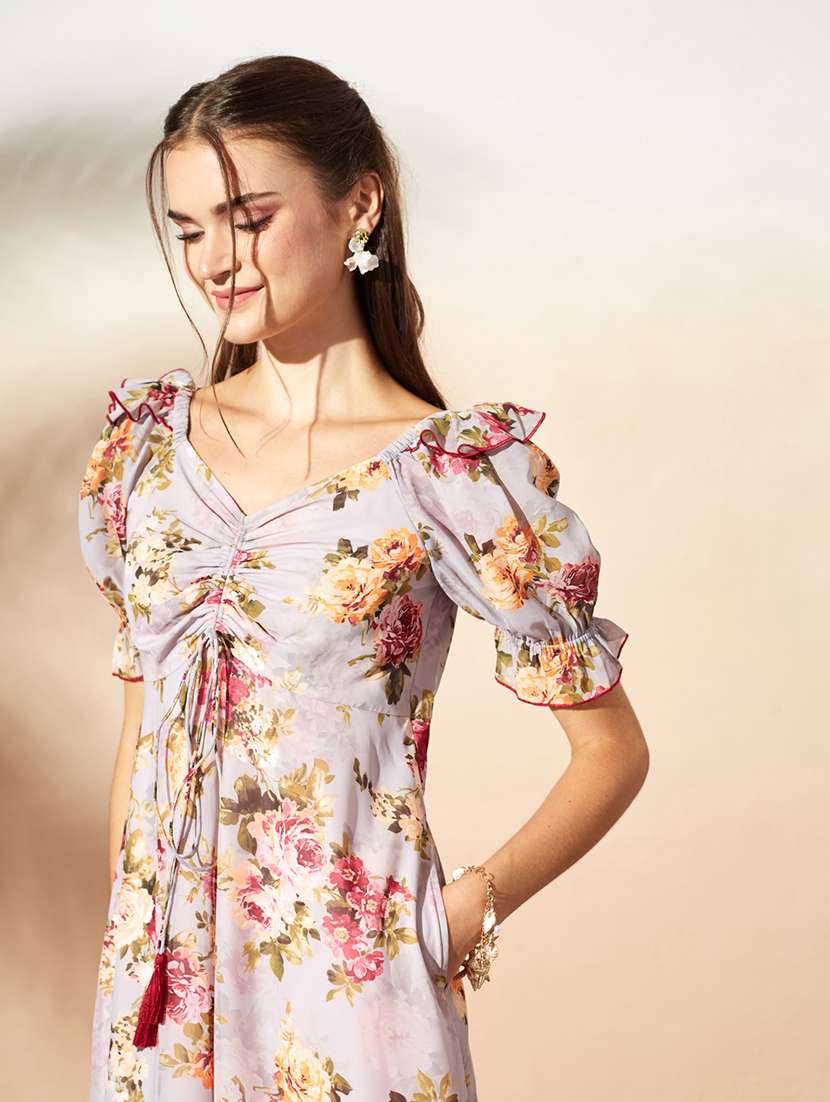 Women Printed Puff Sleeves Tiered Dress - 22587914 -  Standard Image - 1