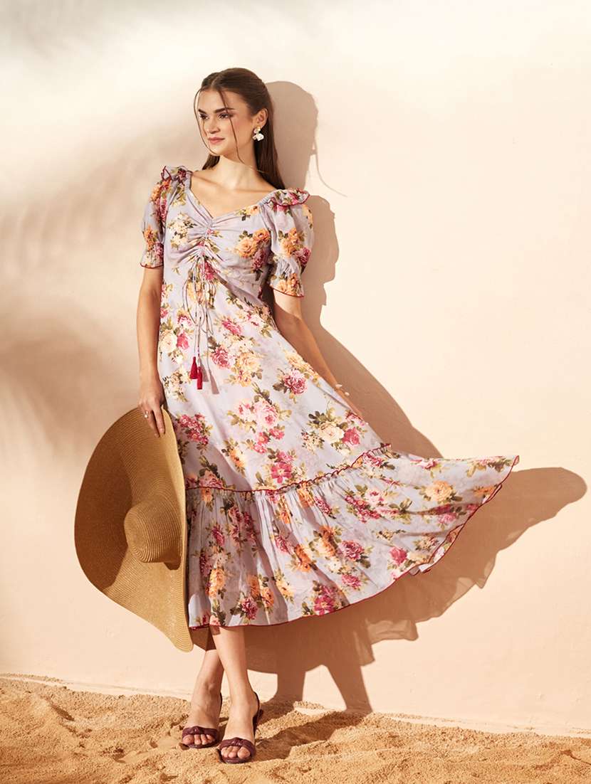 Women Printed Puff Sleeves Tiered Dress - 22587914 -  Standard Image - 4
