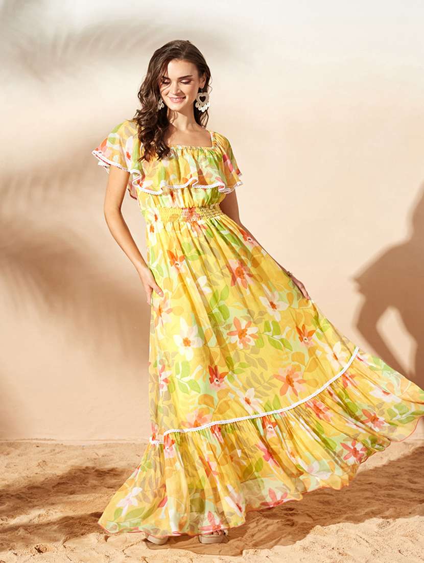 women printed off shoulder tiered dress - 22587916 -  Standard Image - 1