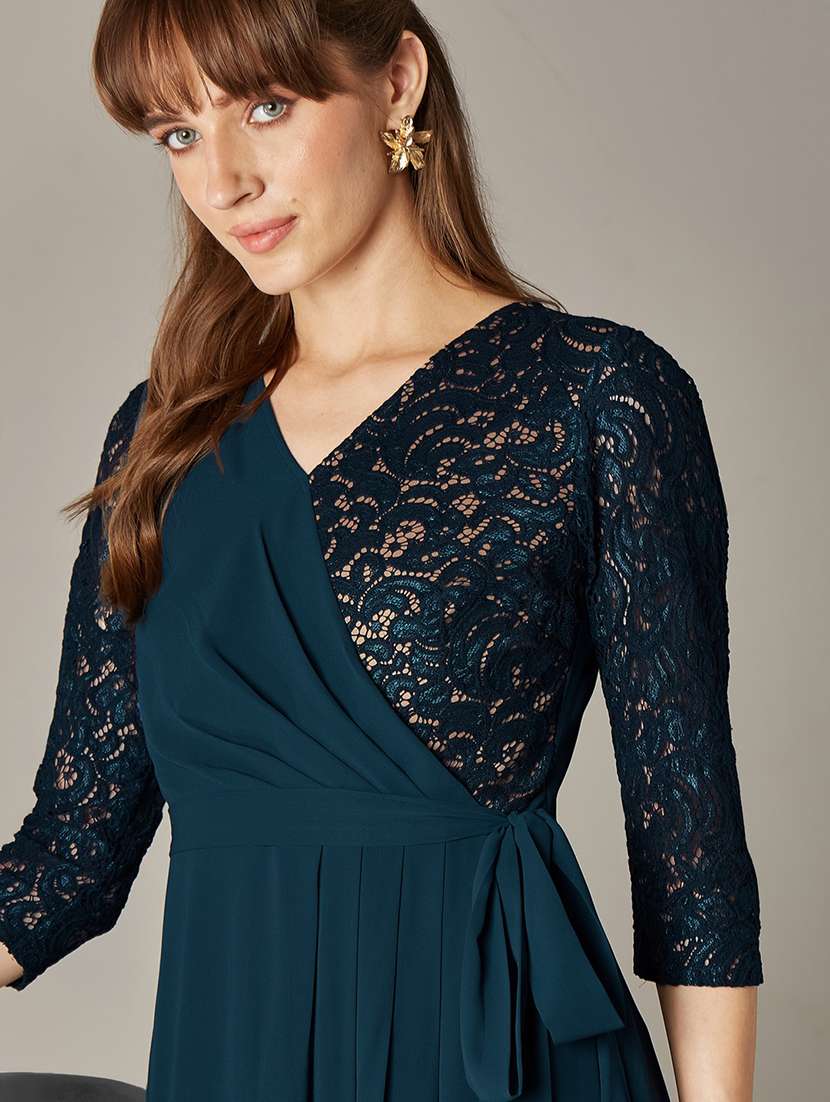 Women Self Design Three Quarter Sleeves Wrap Dress - 22587919 -  Standard Image - 1