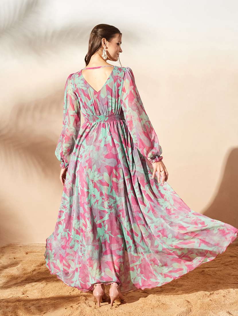 women printed bishop sleeves fit and flare dress - 22587922 -  Standard Image - 4