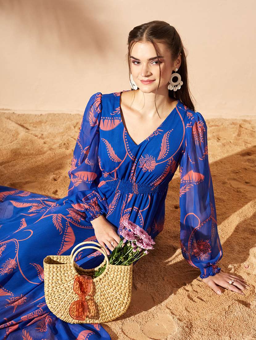Women Printed Bishop Sleeves Fit And Flare Dress - 22587923 -  Standard Image - 4