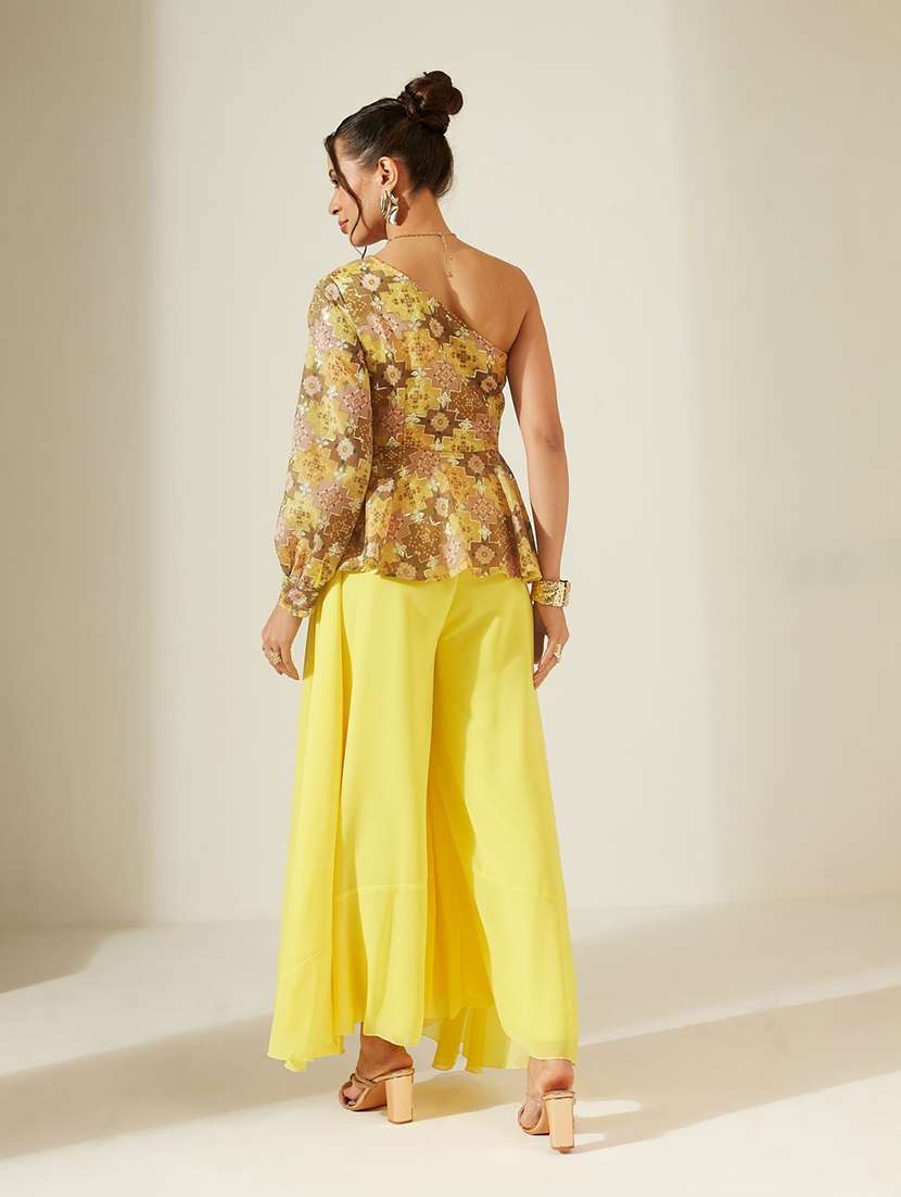 women printed one shoulder top and palazzo set - 22587947 -  Standard Image - 4