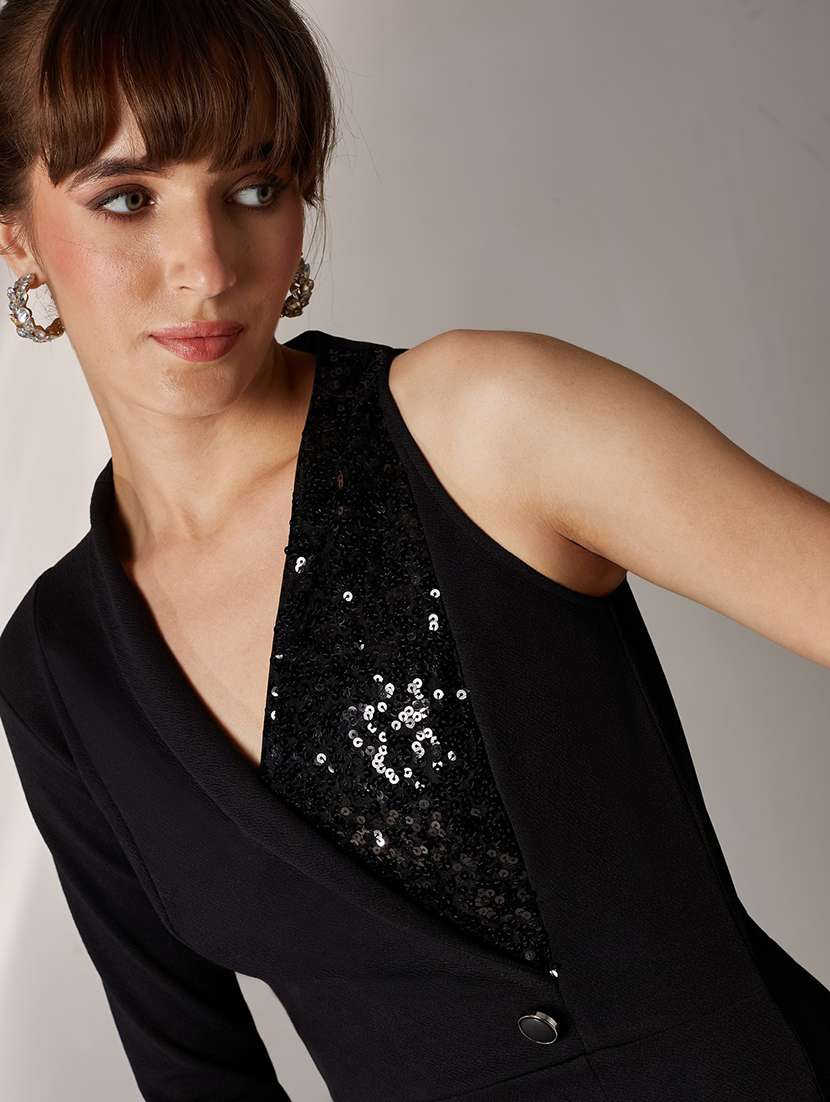 Women Sequined Overlap Neck Full Leg Jumpsuit - 22587957 -  Standard Image - 1