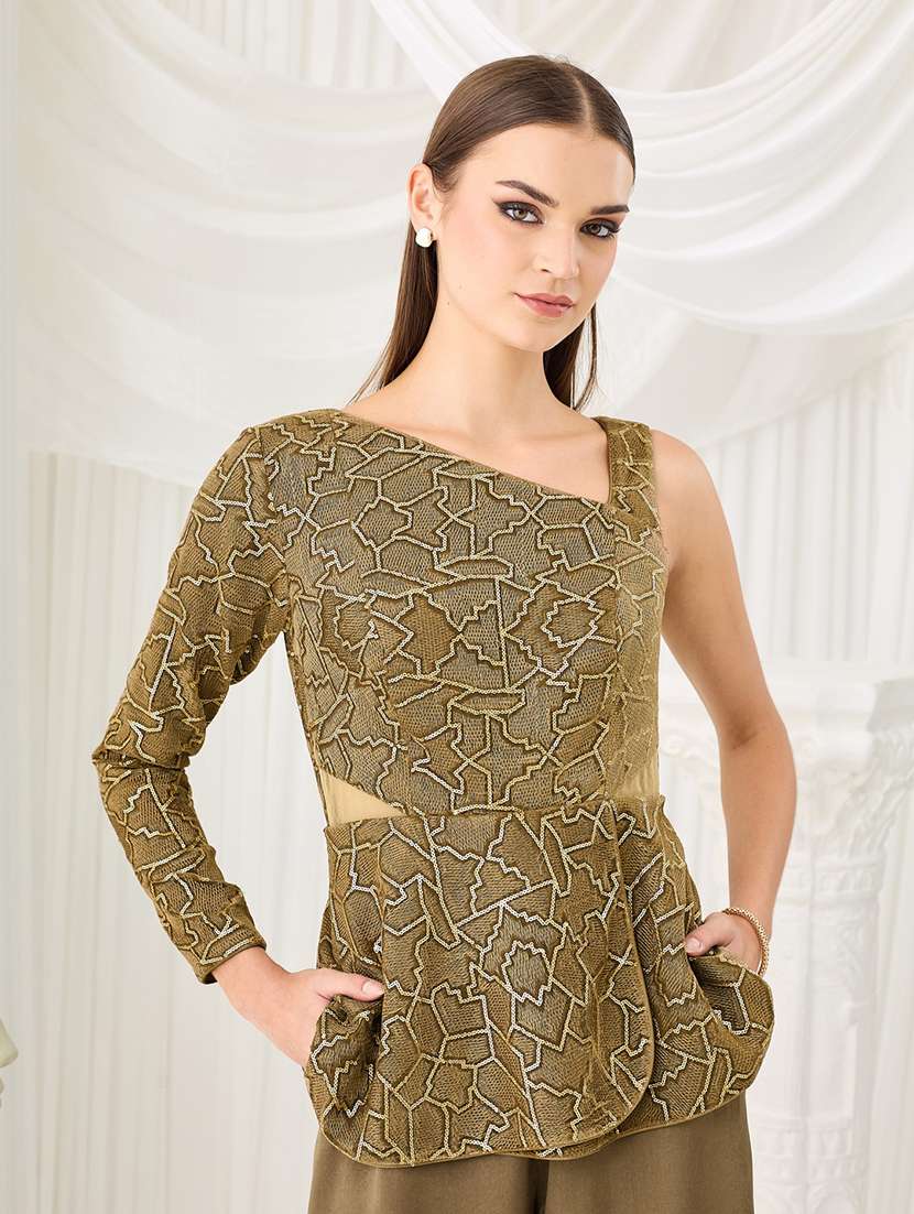 women self design asymmetric neck top and palazzo set - 22587960 -  Standard Image - 1