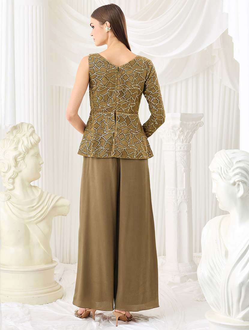 women self design asymmetric neck top and palazzo set - 22587960 -  Standard Image - 4