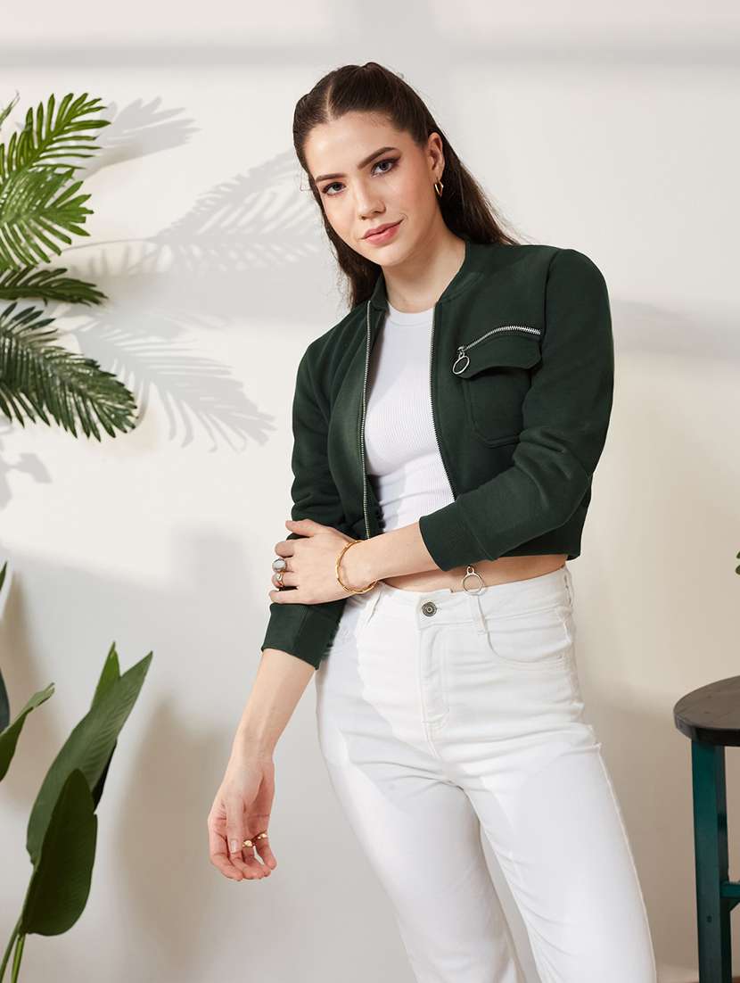 women solid long sleeves regular jacket