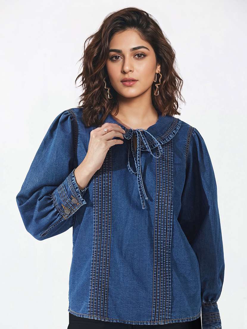 Women Solid Bishop Sleeves Regular Top - 22587990 -  Standard Image - 1