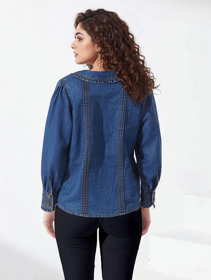 Women Solid Bishop Sleeves Regular Top - 22587990 -  Standard Image - 4