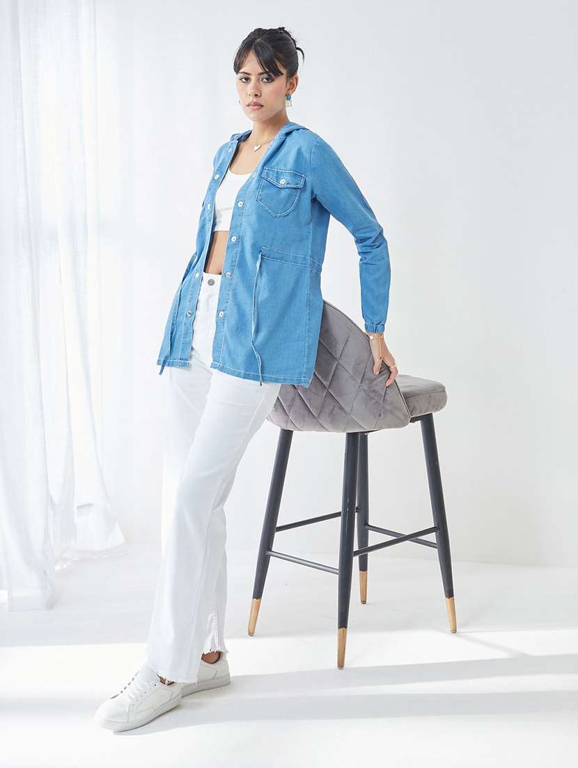 women solid long sleeves hooded jacket - 22587994 -  Standard Image - 4
