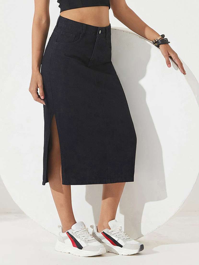 women solid high rise straight skirt - 22588001 -  Standard Image - 1