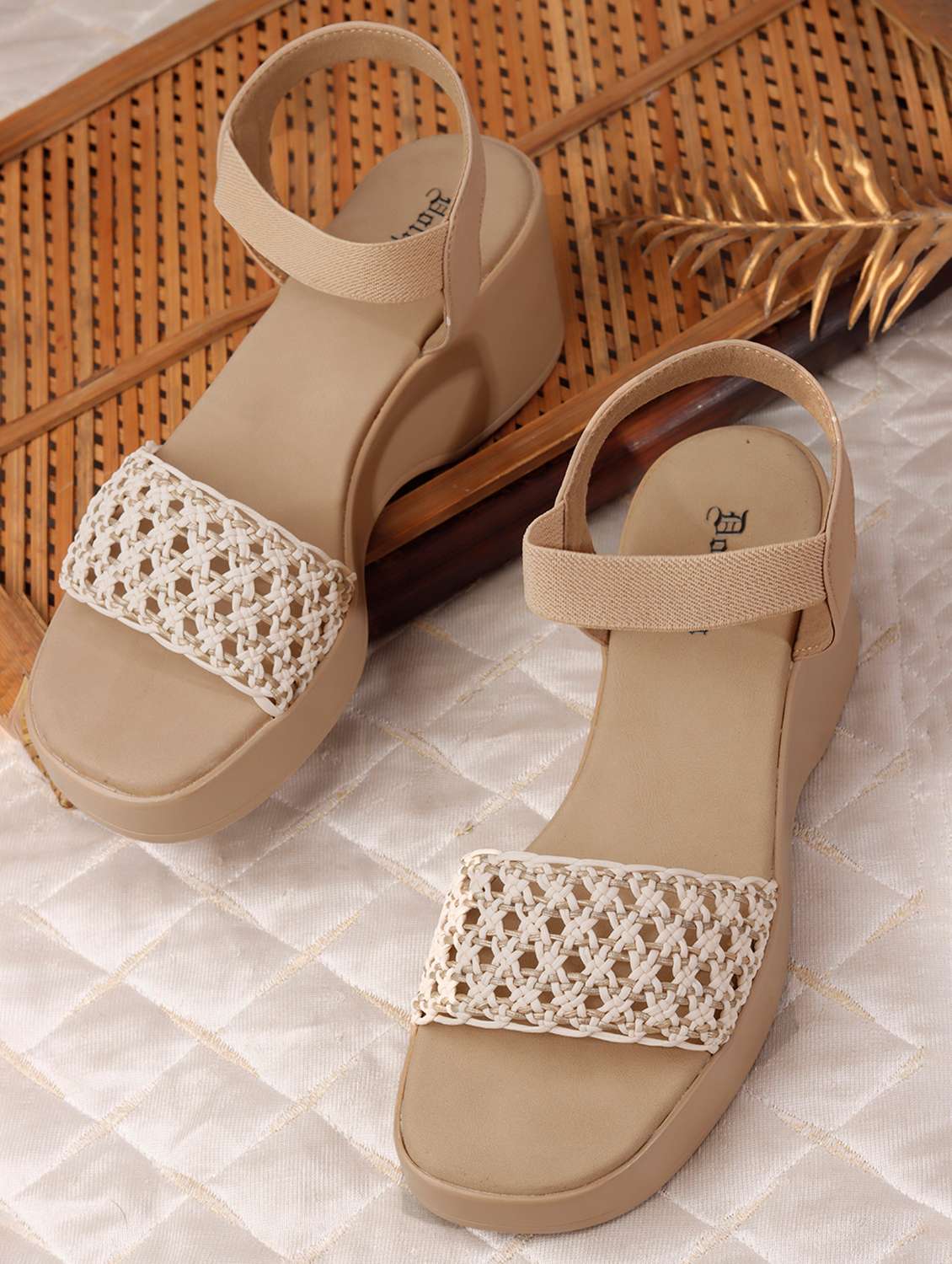 women textured ankle strap wedges