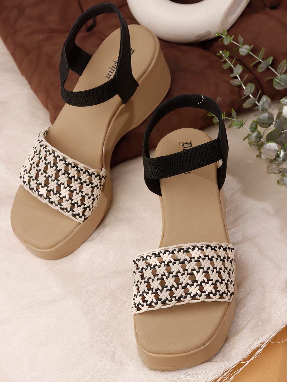 women textured ankle strap wedges