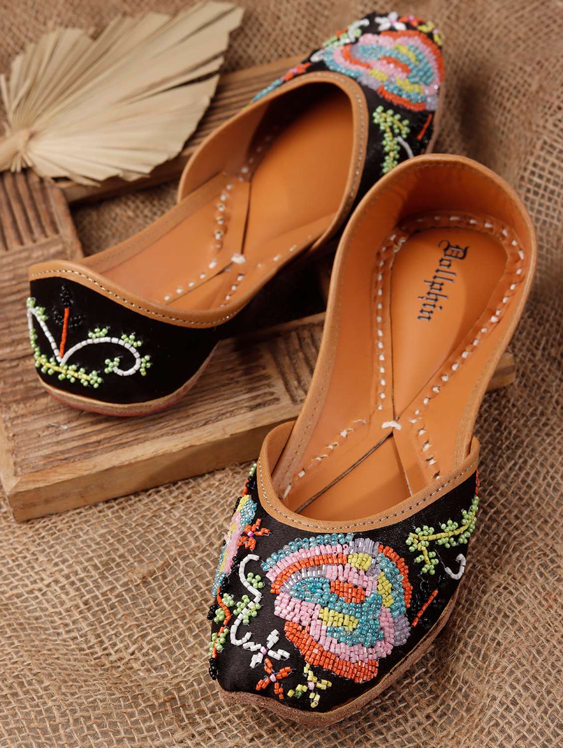 women embroidered slip on jutis