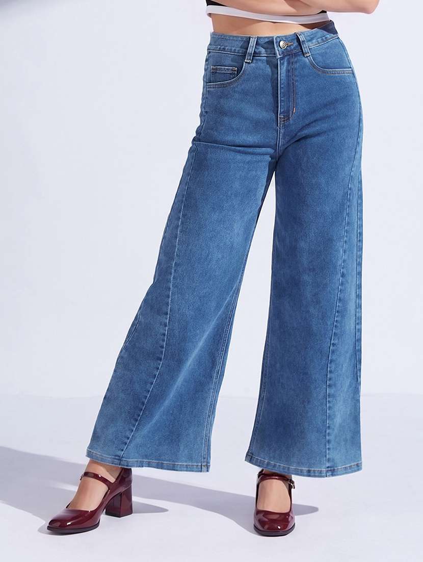 women washed high rise wide leg jeans - 22588094 -  Standard Image - 1