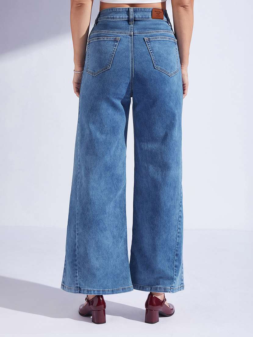 women washed high rise wide leg jeans - 22588094 -  Standard Image - 4
