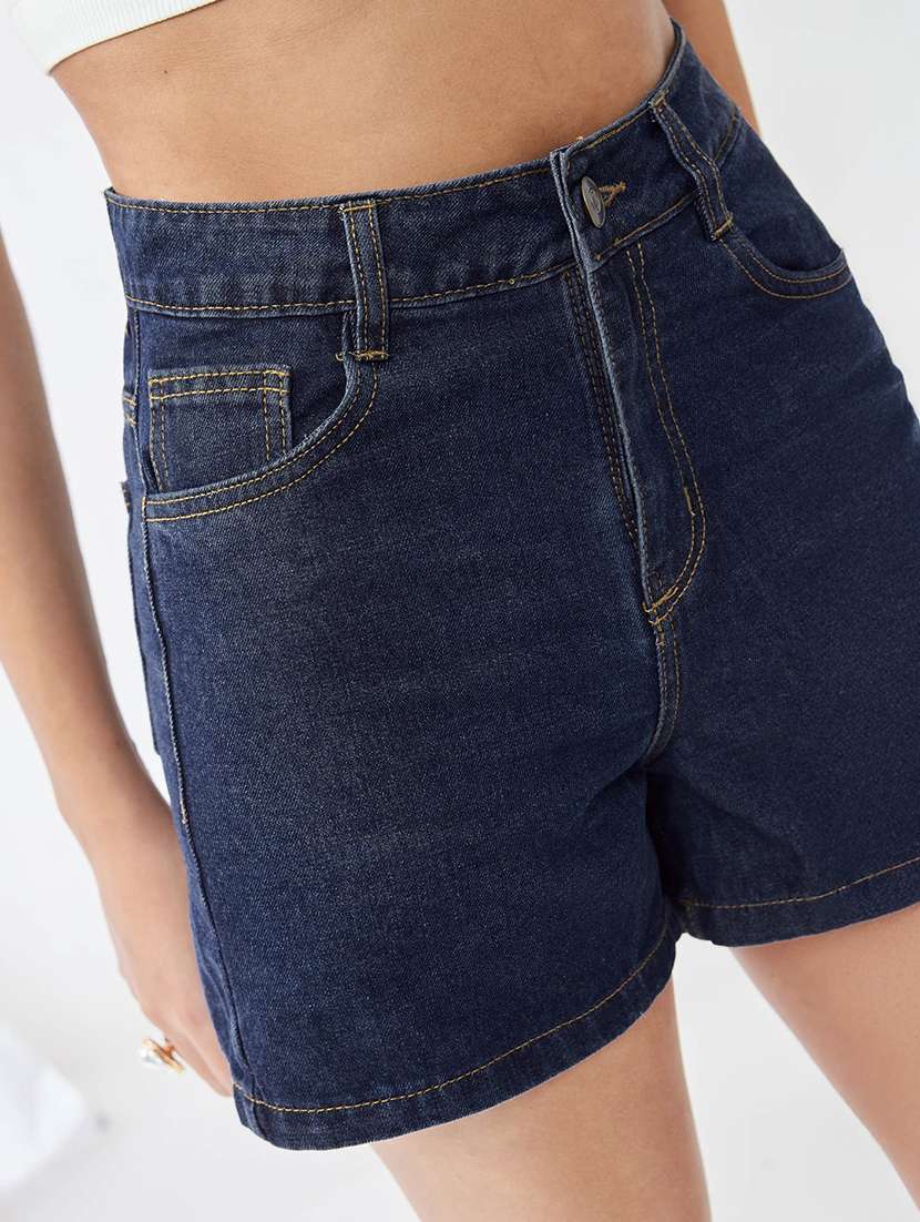 women solid high rise denim shorts - 22588101 -  Standard Image - 1
