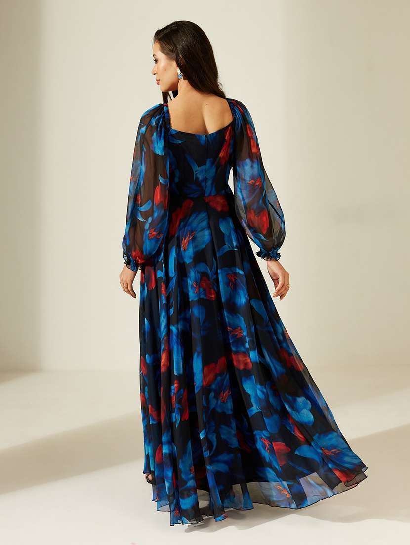 women printed bishop sleeves fit and flare dress - 22588110 -  Standard Image - 4