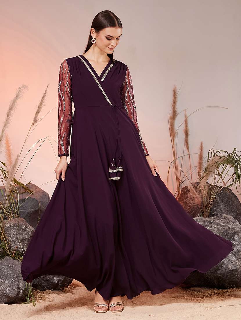 women embroidered long sleeves anarkali dress