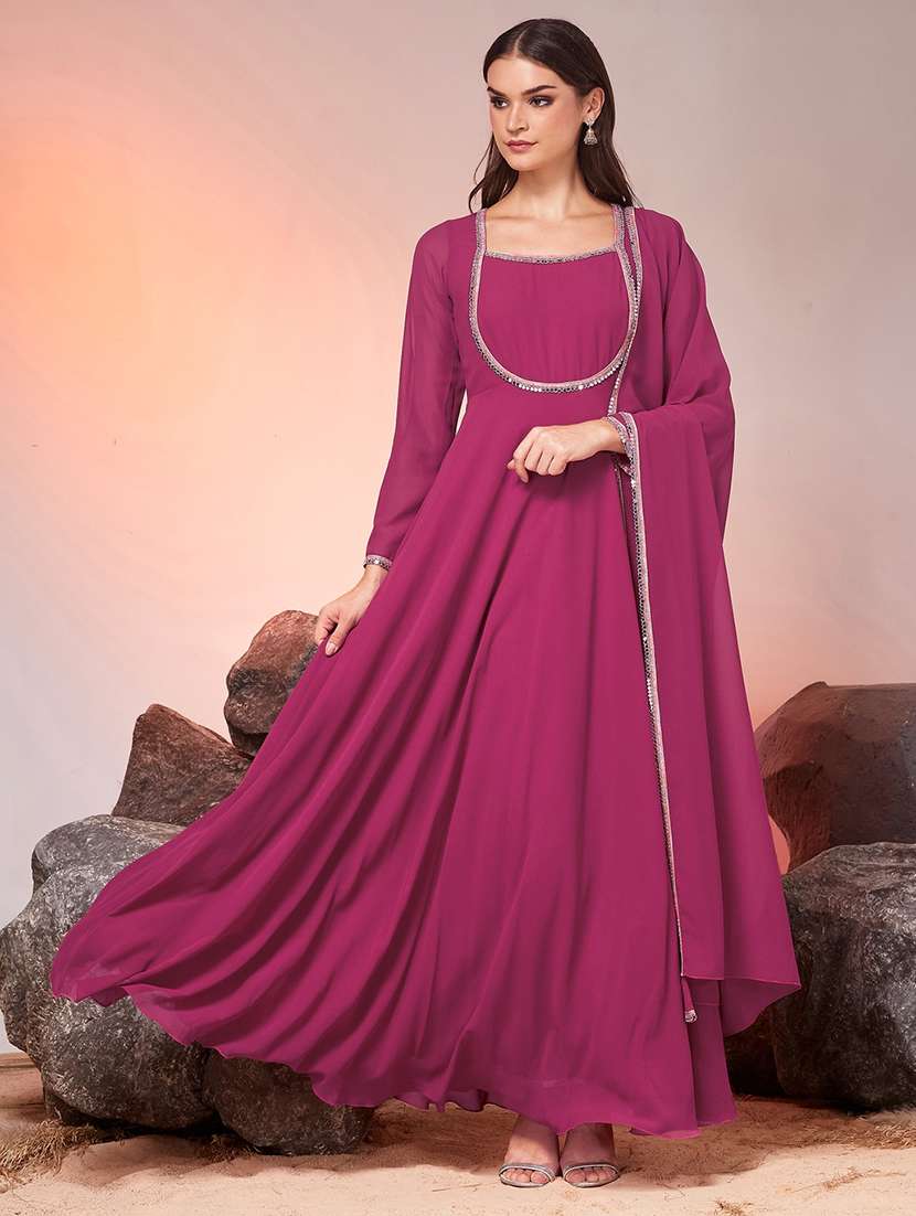 women solid long sleeves kurta dupatta set