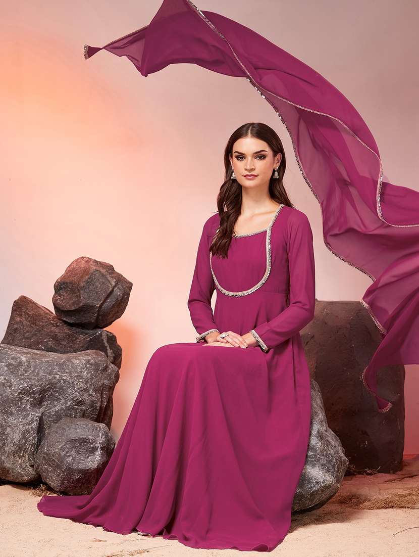 women solid long sleeves kurta dupatta set - 22588113 -  Standard Image - 4