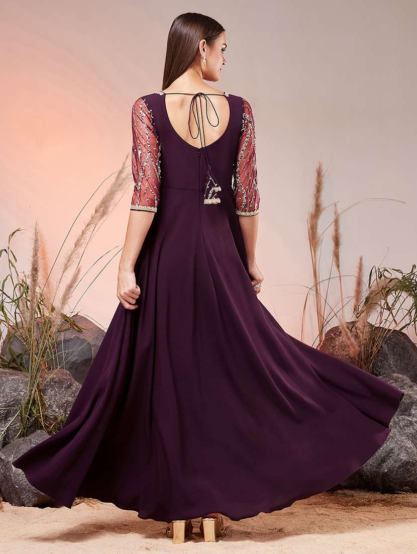 Women Embroidered Three Quarter Sleeves Fit And Flare Gown - 22588125 -  Standard Image - 4