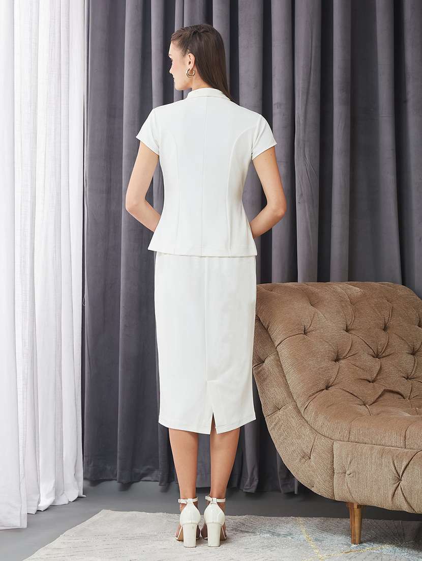 women solid short sleeves top and skirt co-ord set - 22588140 -  Standard Image - 4