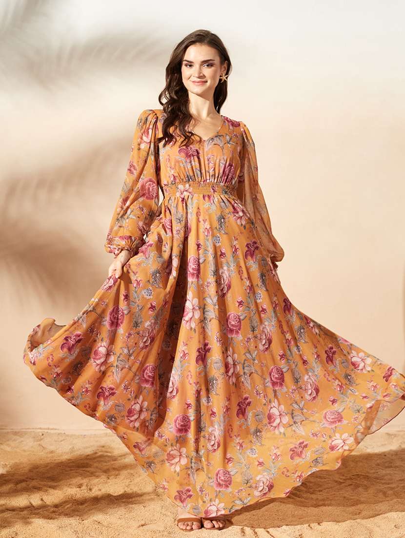 women printed long sleeves fit and flare dress - 22588142 -  Standard Image - 1