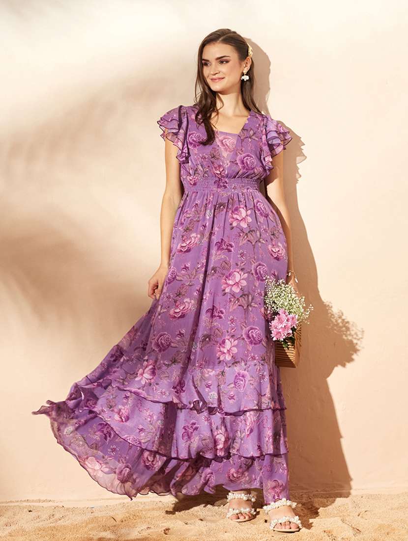 women printed ruffle sleeves tiered dress - 22588154 -  Standard Image - 4
