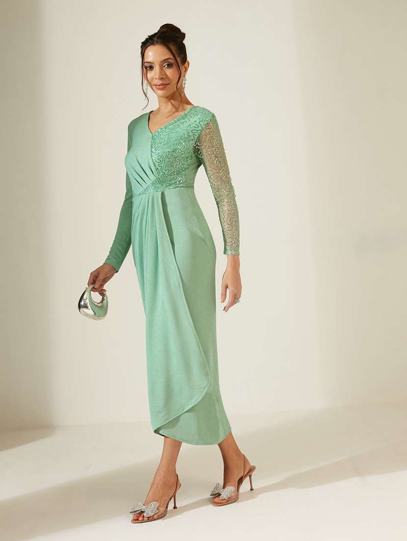 women embellished long sleeves sheath dress