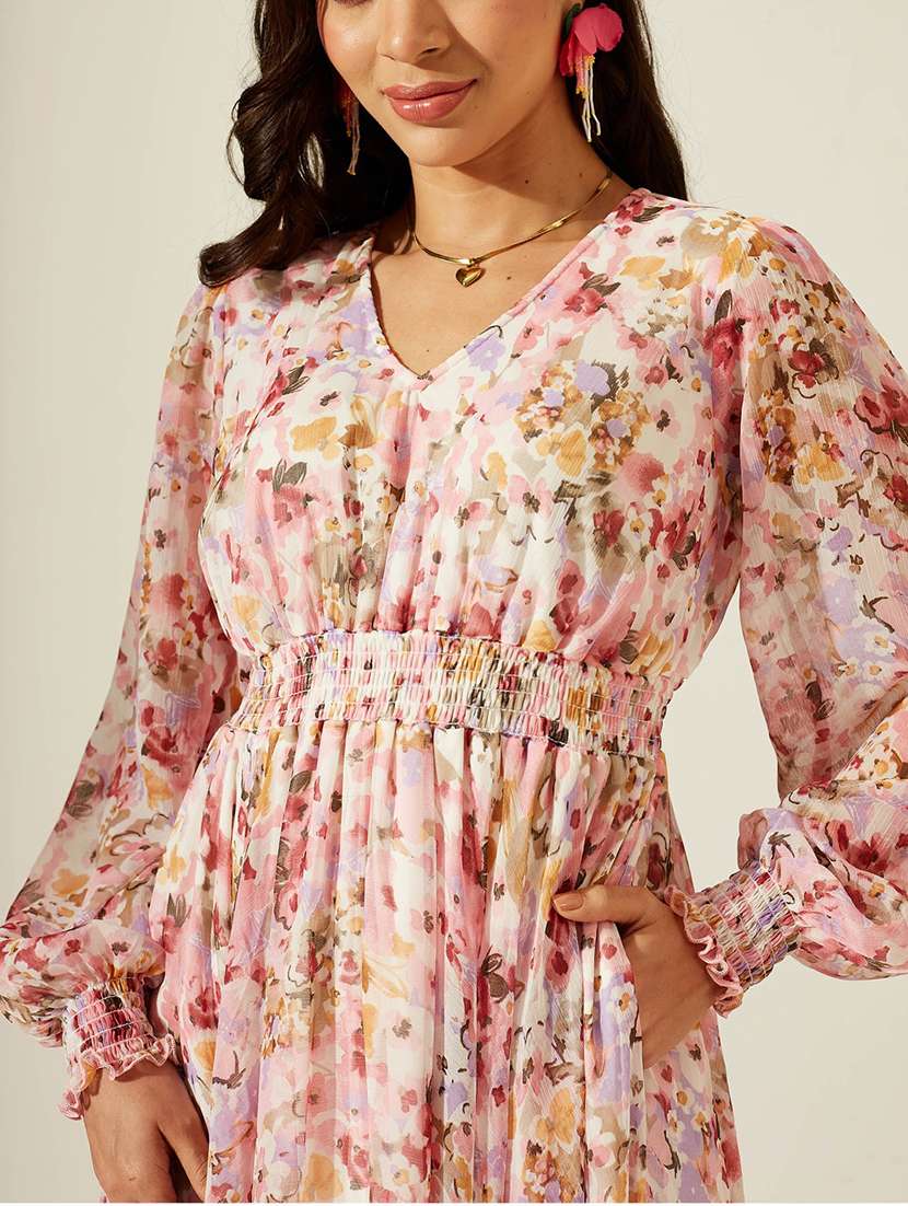 Women Printed Bishop Sleeves Fit And Flare Dress - 22588157 -  Standard Image - 1