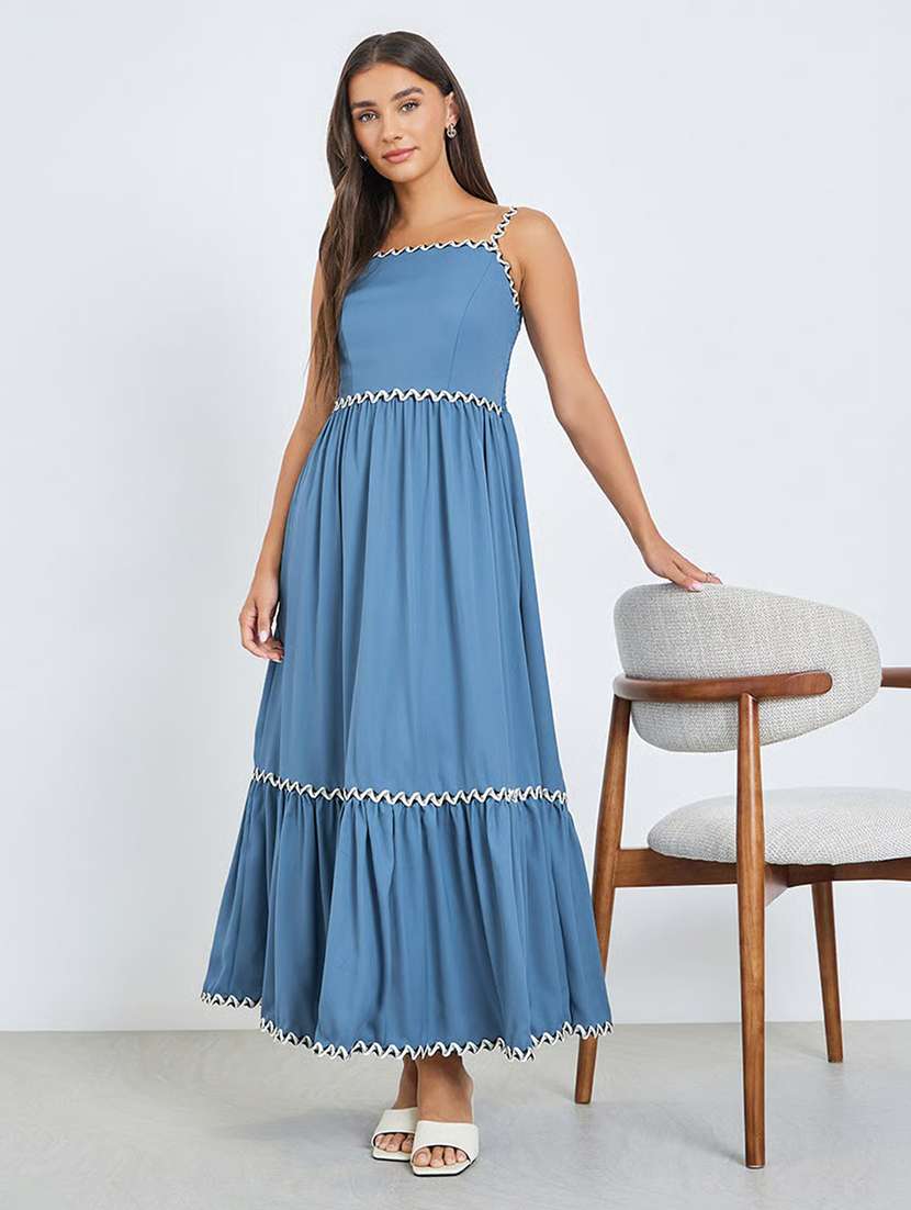 women solid with work shoulder strap tiered dress